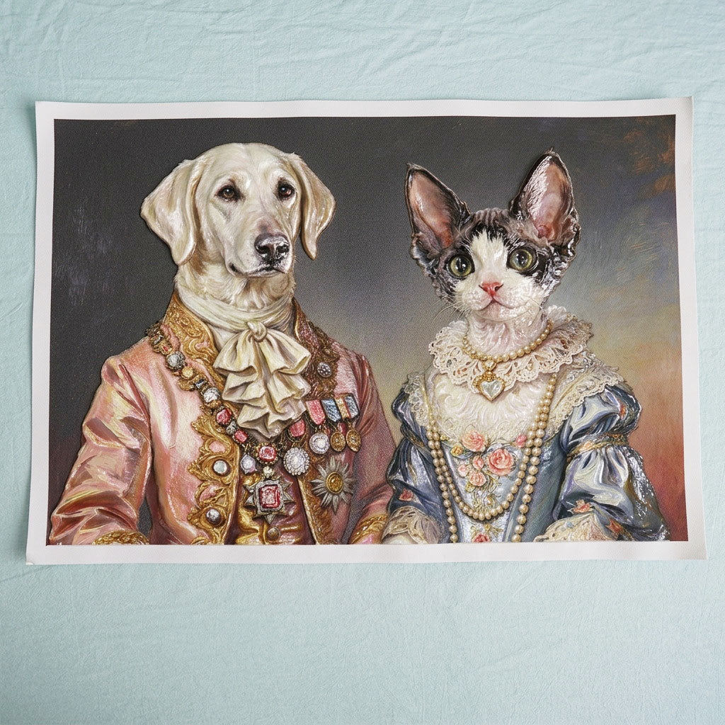 Aristocratic Couple:Custom 2 Pets Portrait