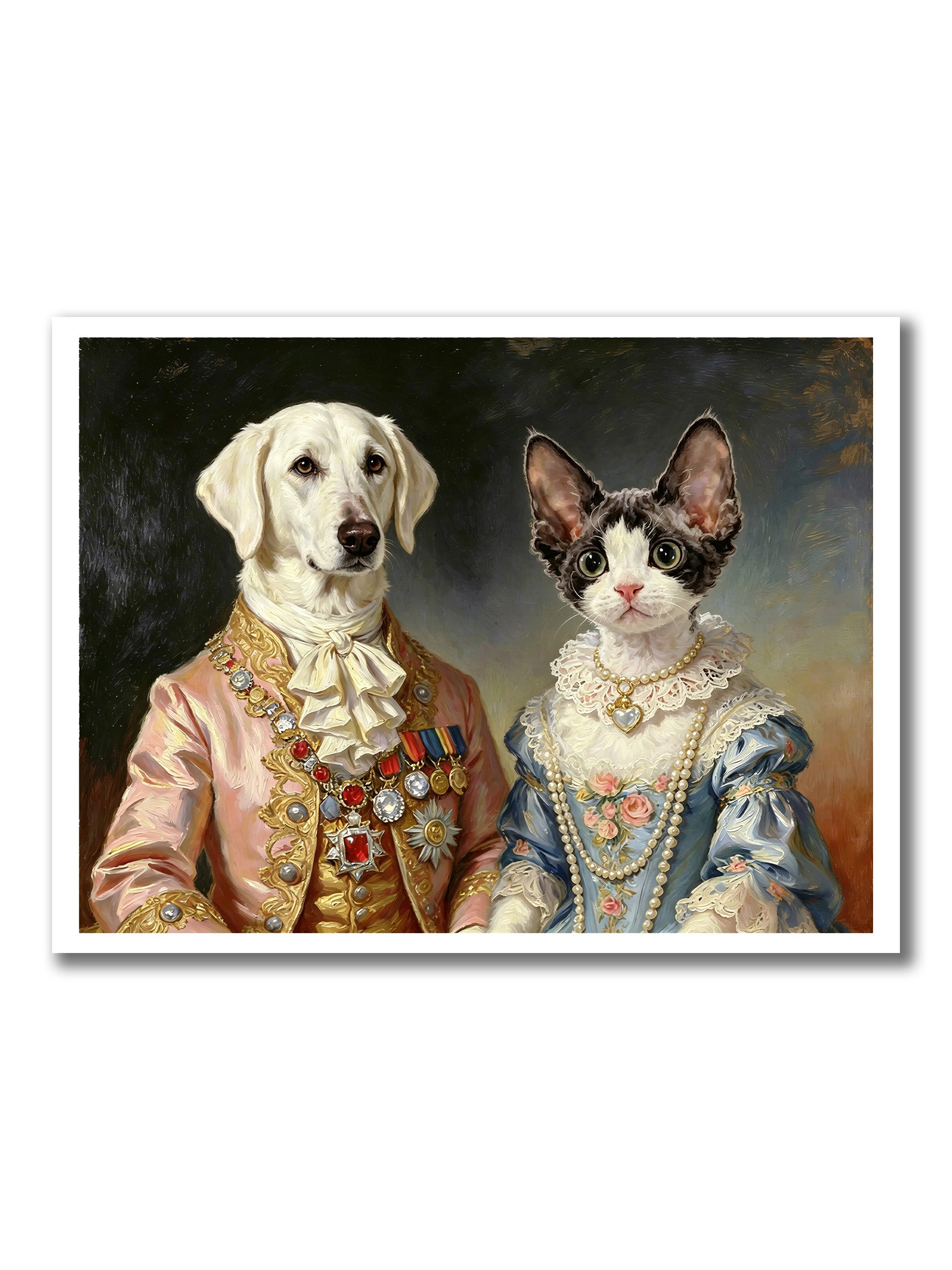 Aristocratic Couple:Custom 2 Pets Portrait