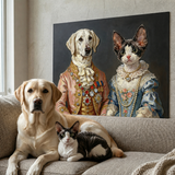 Aristocratic Couple:Custom 2 Pets Portrait