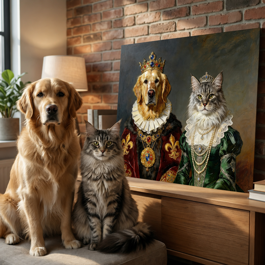 King and Queen:Custom 2 Pets Portrait