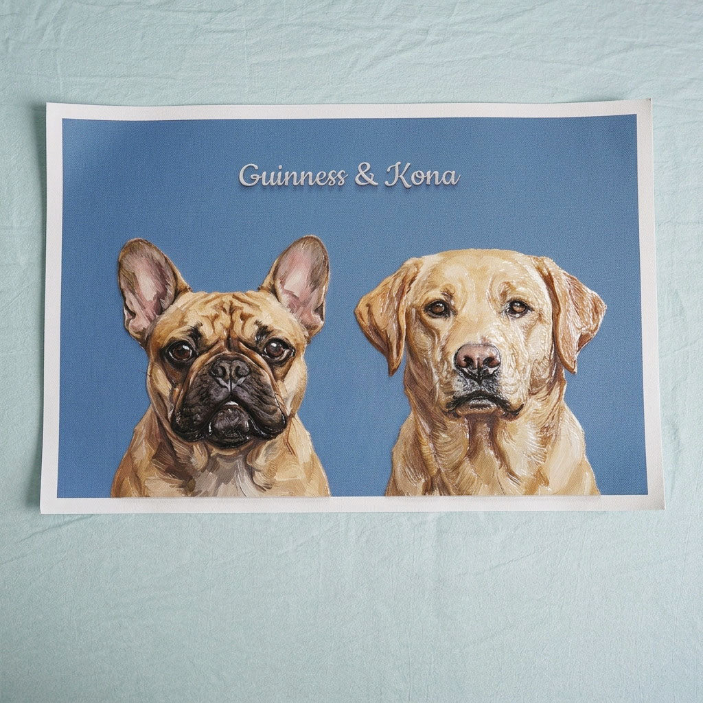 Custom Illustration-Style Portraits of Two Pets