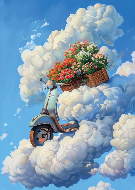 Dreamy Flower Delivery: Whimsical Cloud Scooter