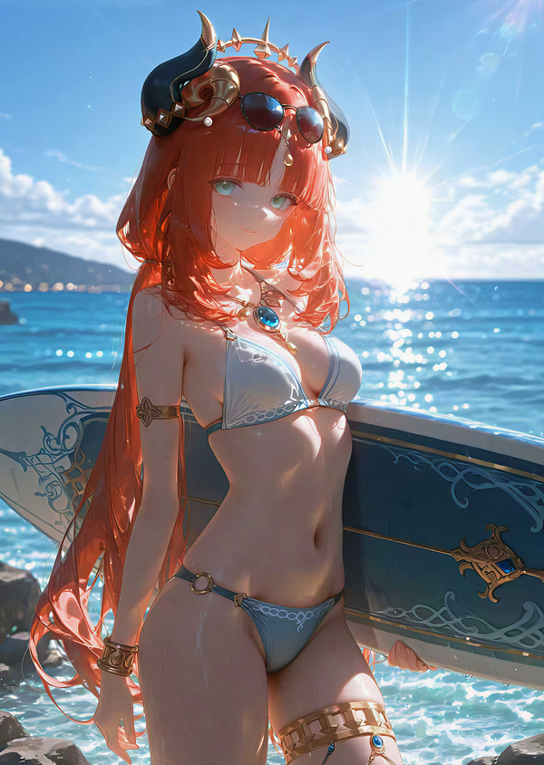 Nilou character from Genshin Impact, elegant dancer design with flowing hair and detailed costume inspired by the game