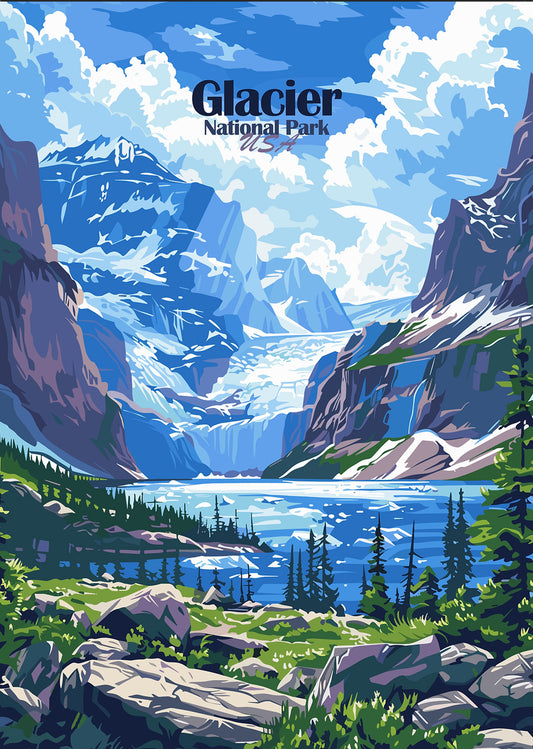 Glacier National Park: Stylized Landscape Illustration