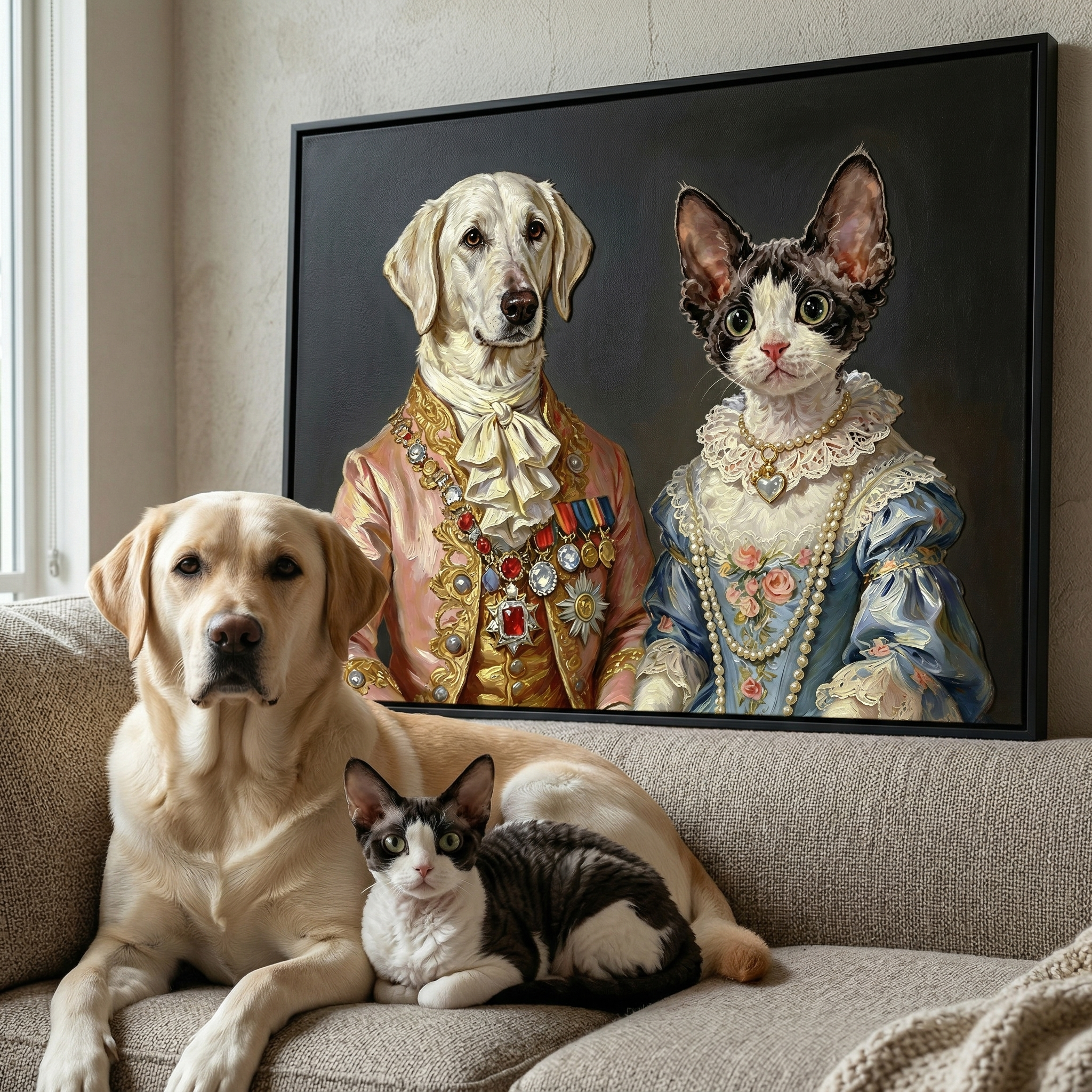 Aristocratic Couple:Custom 2 Pets Portrait