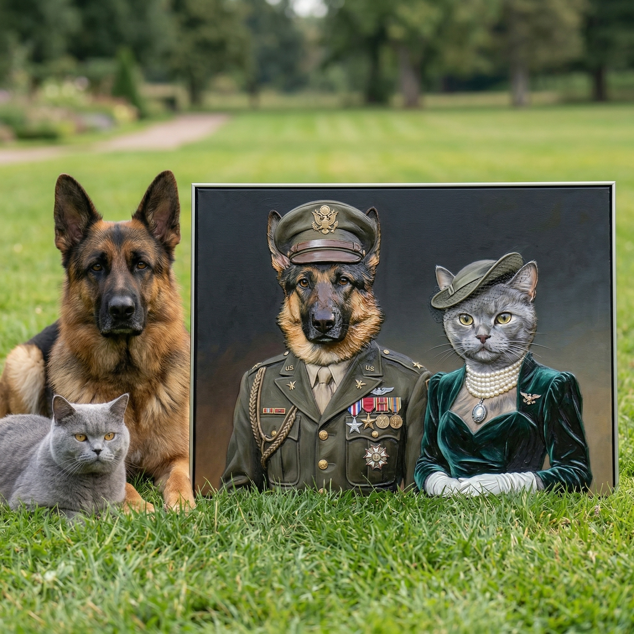 General and Lady:Custom 2 Pets Portrait