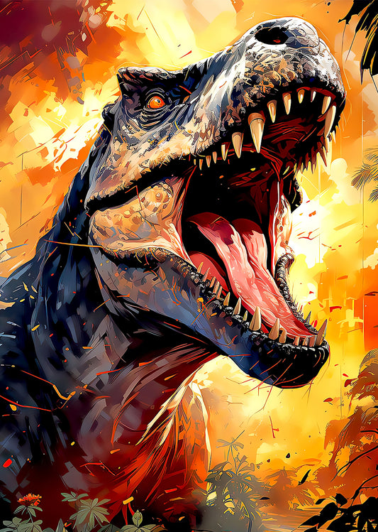 Roaring T-Rex: Dynamic Prehistoric Illustration