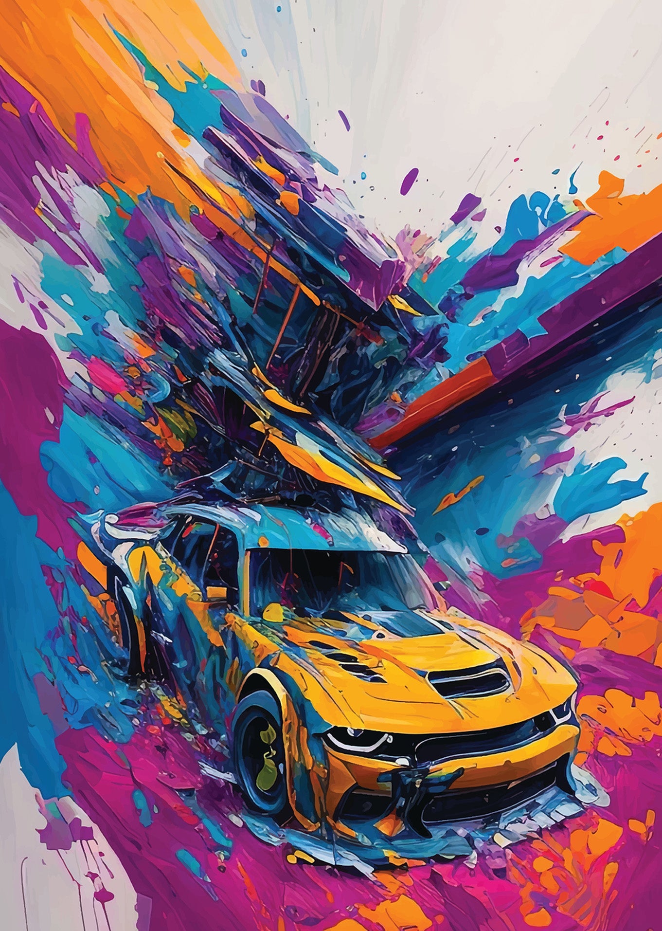 Yellow Muscle Car: Abstract Art Illustration
